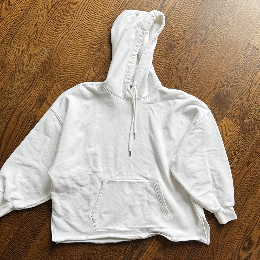 Athleta White Pullover Hoodie with Hood and Pocket